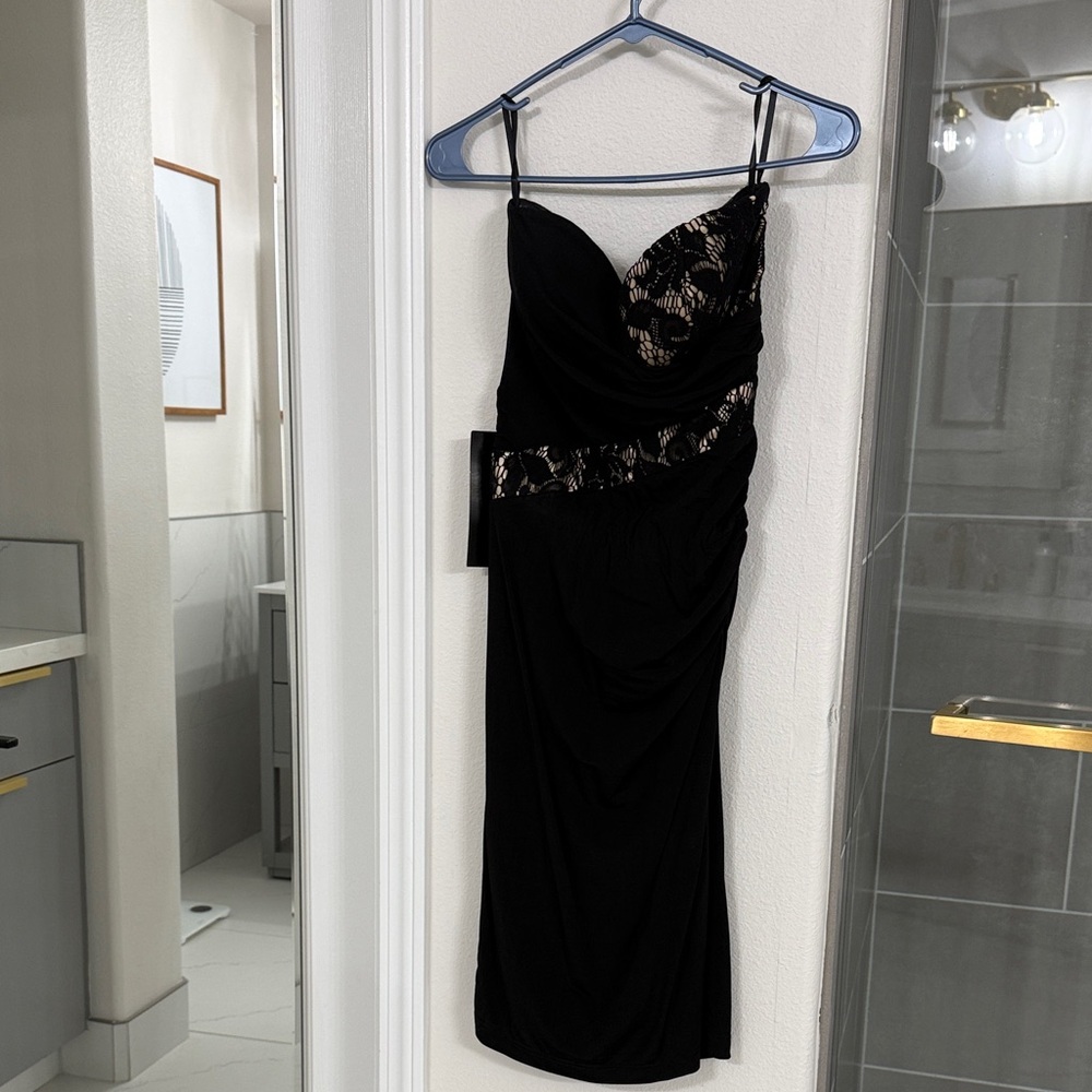 Bebe Elegant Black Lace Evening Dress